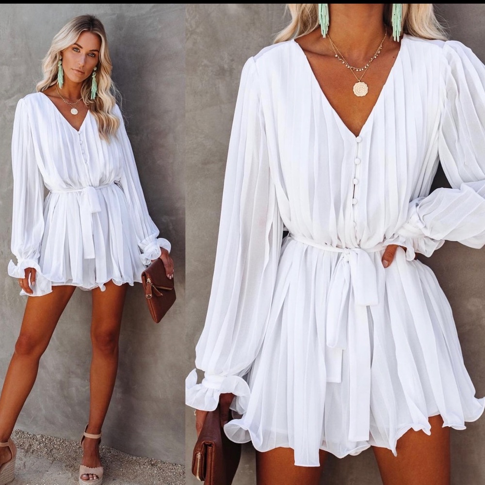 White Pleated Romper
